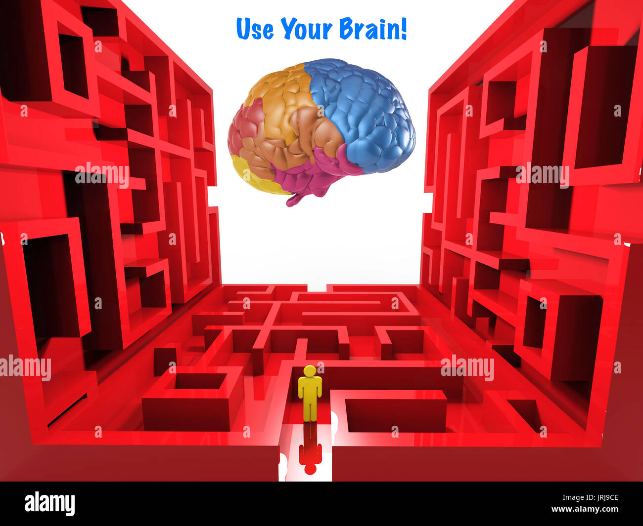 use your brain concept with labyrinth and colourful brain Stock Photo