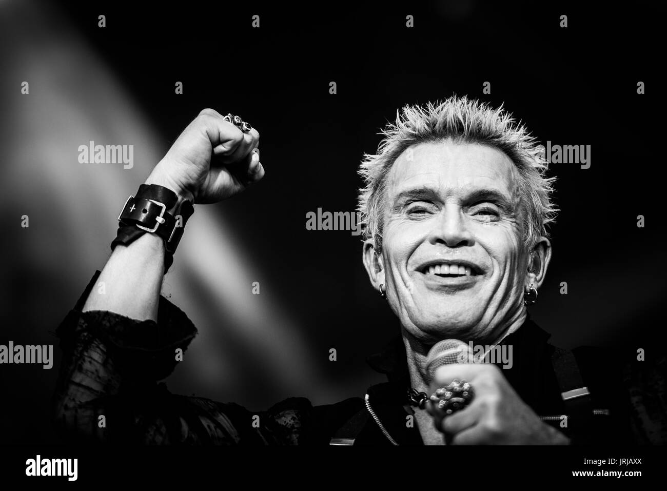 Billy Idol performing at a music festival in British Columbia Canada in black and white. Stock Photo