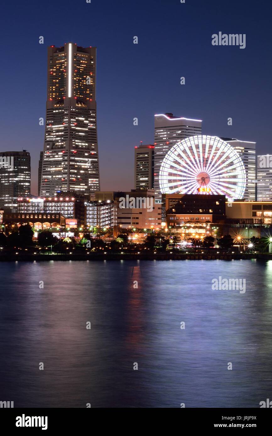 Night cityscape of Yokohama city in Japan Stock Photo