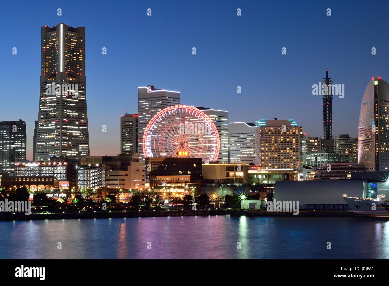 Night cityscape of Yokohama city in Japan Stock Photo
