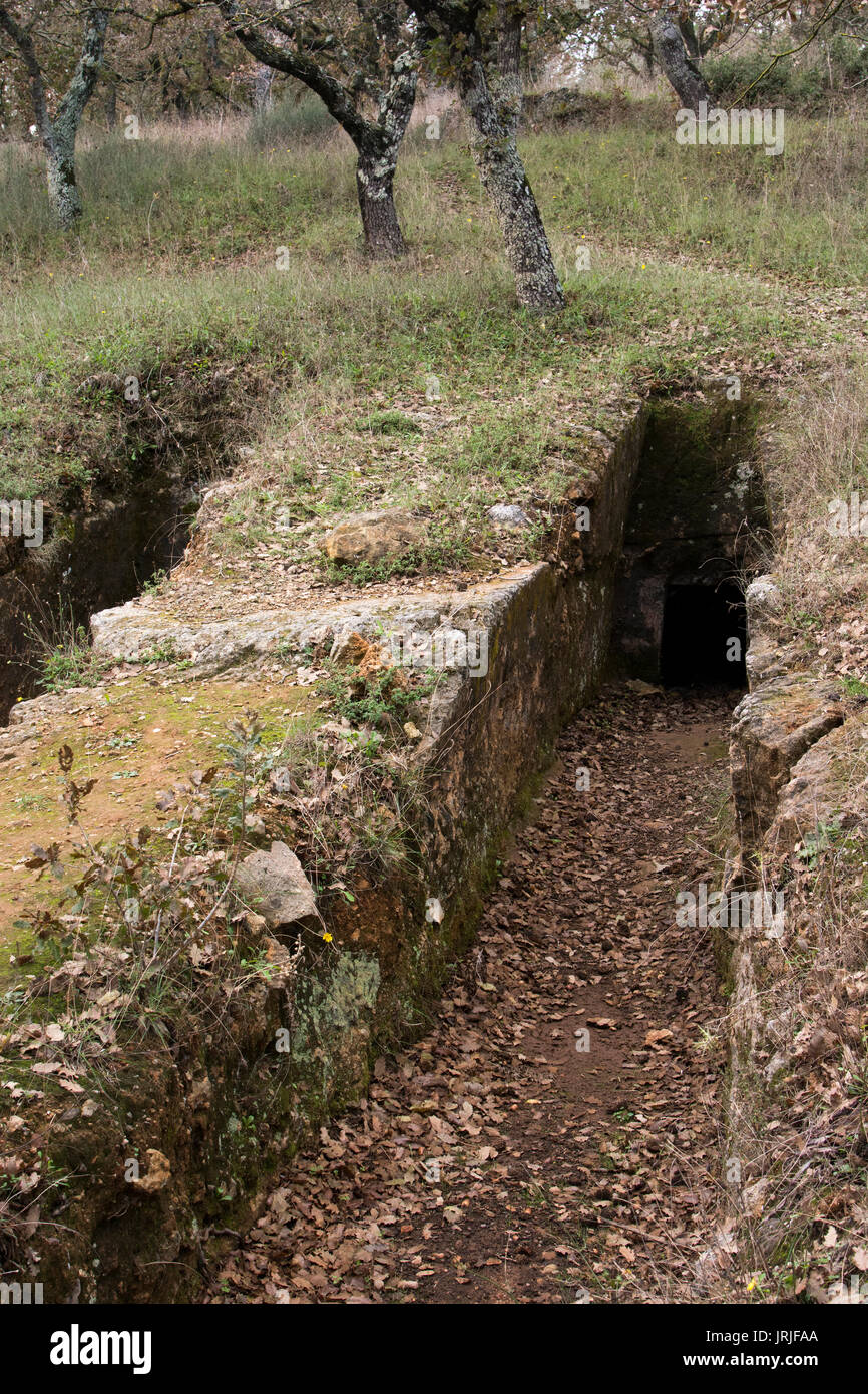 The nekropolis of Armeni was a late Minoan cemetery in an oak tree forest in the mountains of Crete with over 230 chamber tombs dug in limestone. Stock Photo