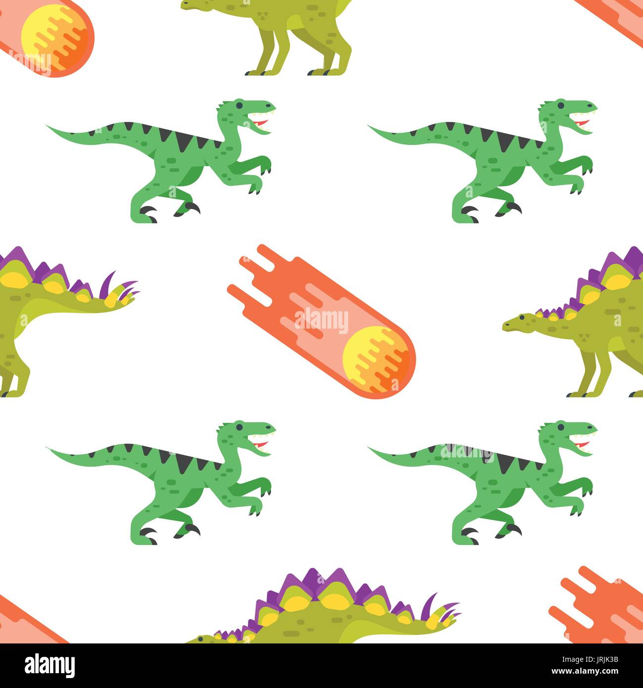 Vector flat style colorful seamless pattern with dinosaurs. Stock Vector