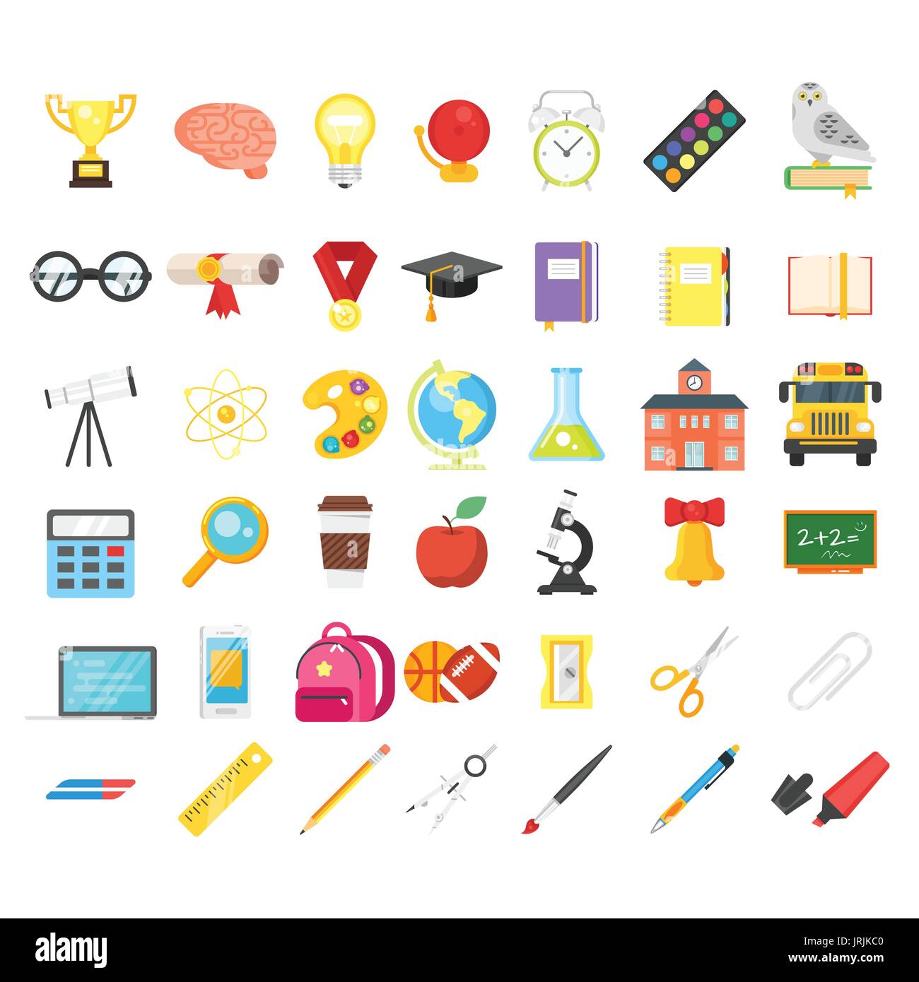 Vector flat style set of education and school icons. Isolated on white ...