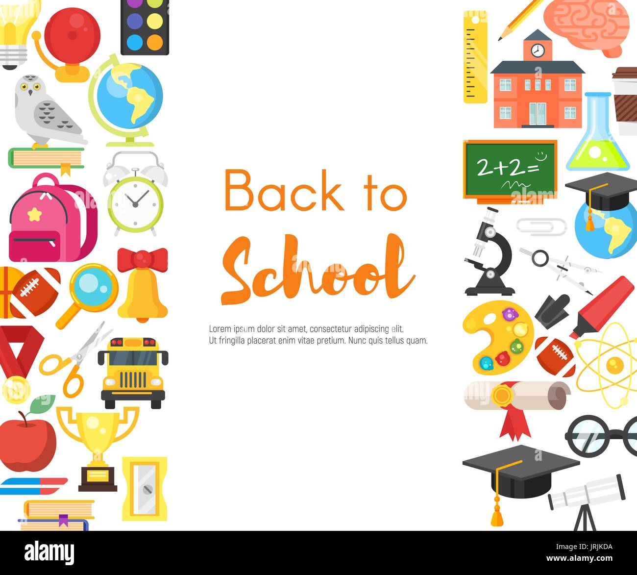 Vector flat style template for Back to school banner with icons Stock ...
