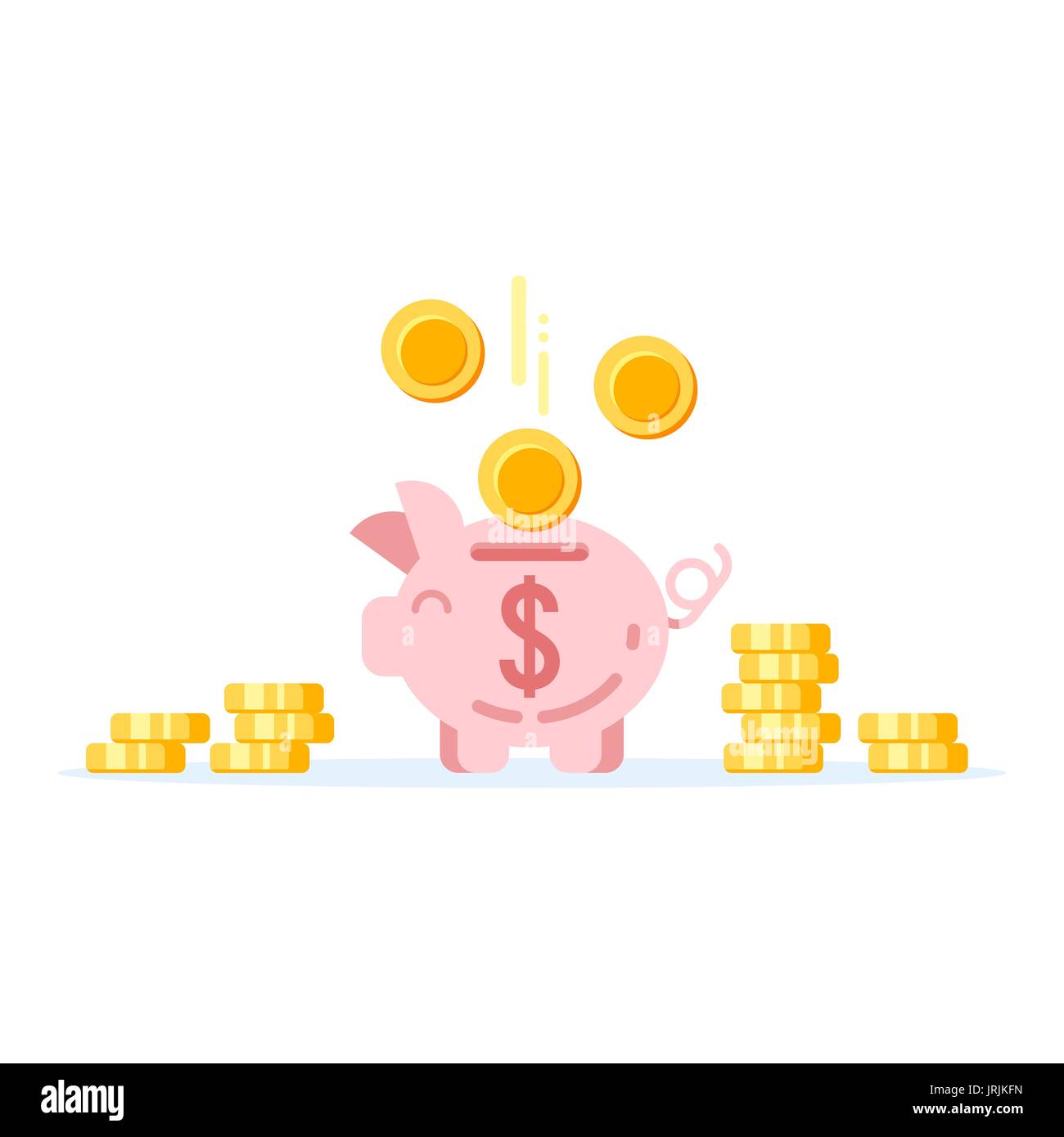 Vector flat style illustration of a piggy bank with golden coins ...