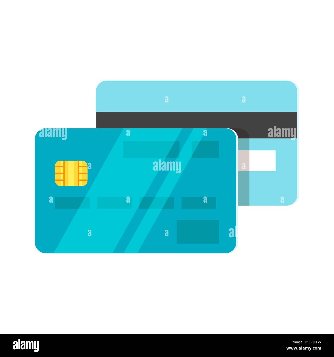 Vector flat style illustration of credit card. Back and front view. Isolated on white background. Icon for web. Stock Vector
