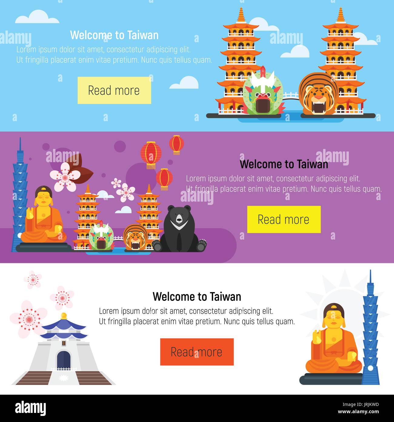 Vector Flat Style Set Of Welcome To Taiwan Template For Web Banner