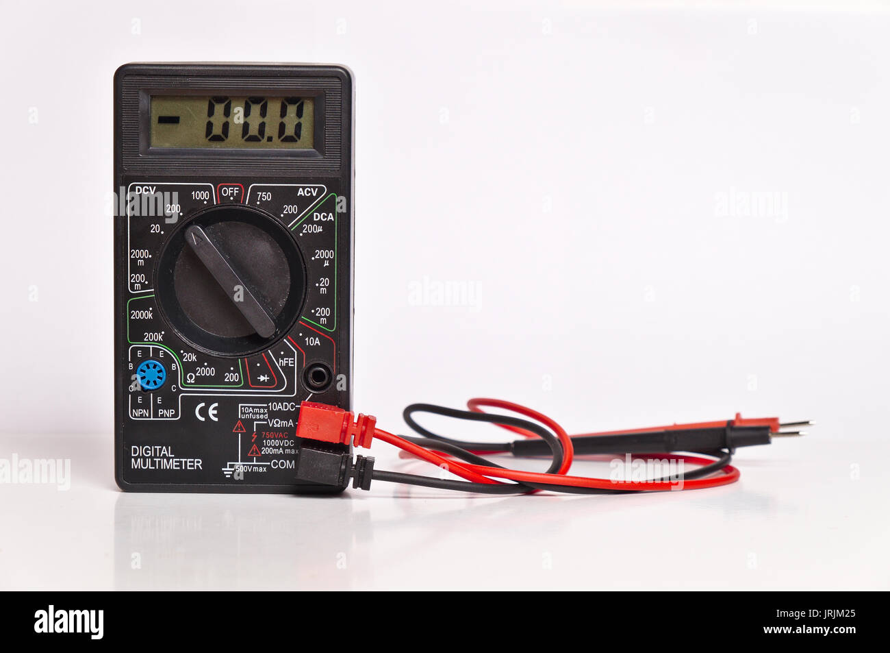 Digital multimeter in a black color casing with cords attached Stock Photo