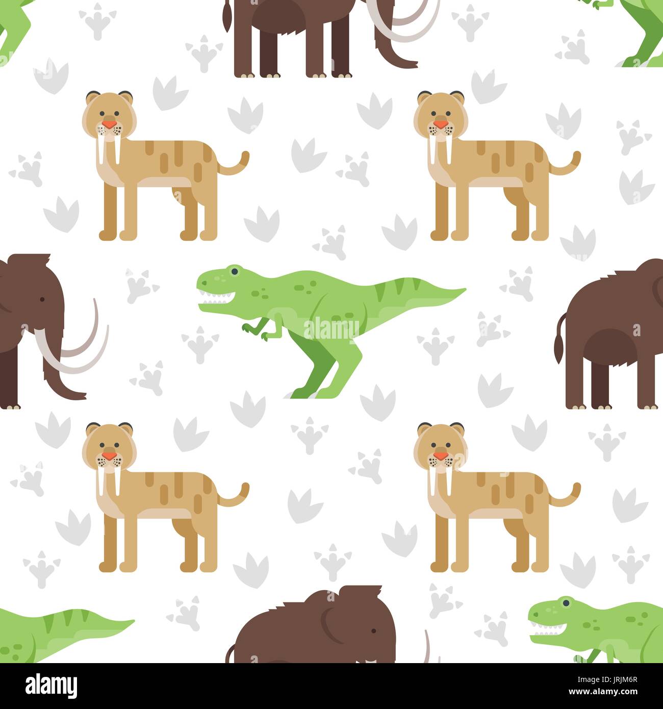 Vector flat style colorful seamless pattern with dinosaurs. Stock Vector