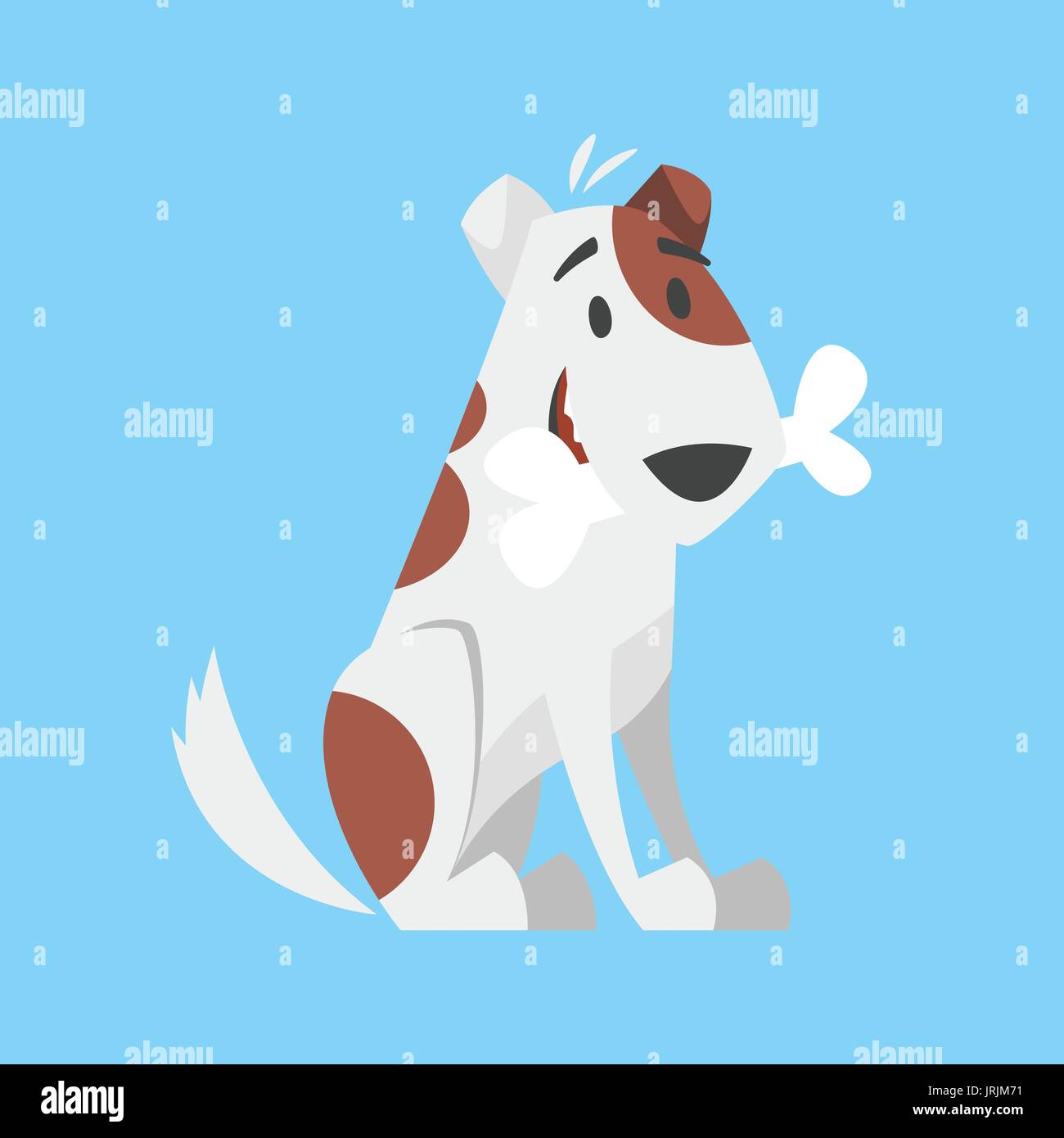 Vector cartoon style illustration of cute happy dog holding bone in his ...
