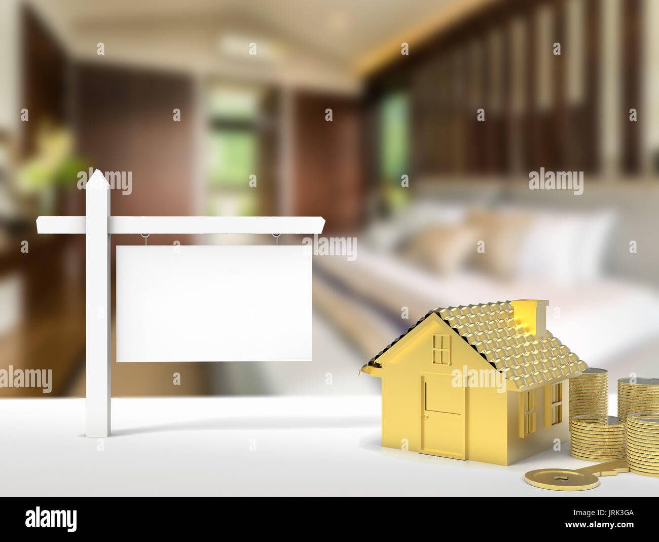 3d rendering blank sign with house background Stock Photo - Alamy