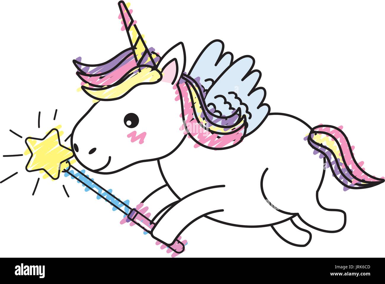 beauty unicorn with wings and magic wand Stock Vector Image & Art - Alamy