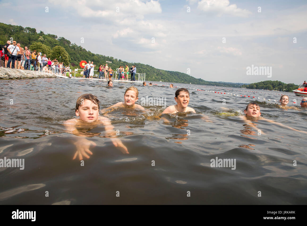After a bathing ban in the river Ruhr, on the Baldeneysee lake, in Essen, Germany, after 46 years of bathing ban, you can bathe again, officially, in  Stock Photo