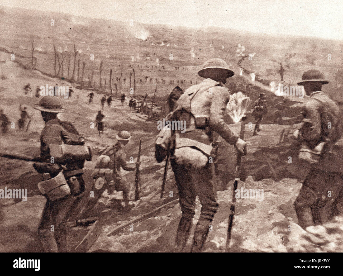 British infantry advancing at Battle of Cambrai 1918 Stock Photo