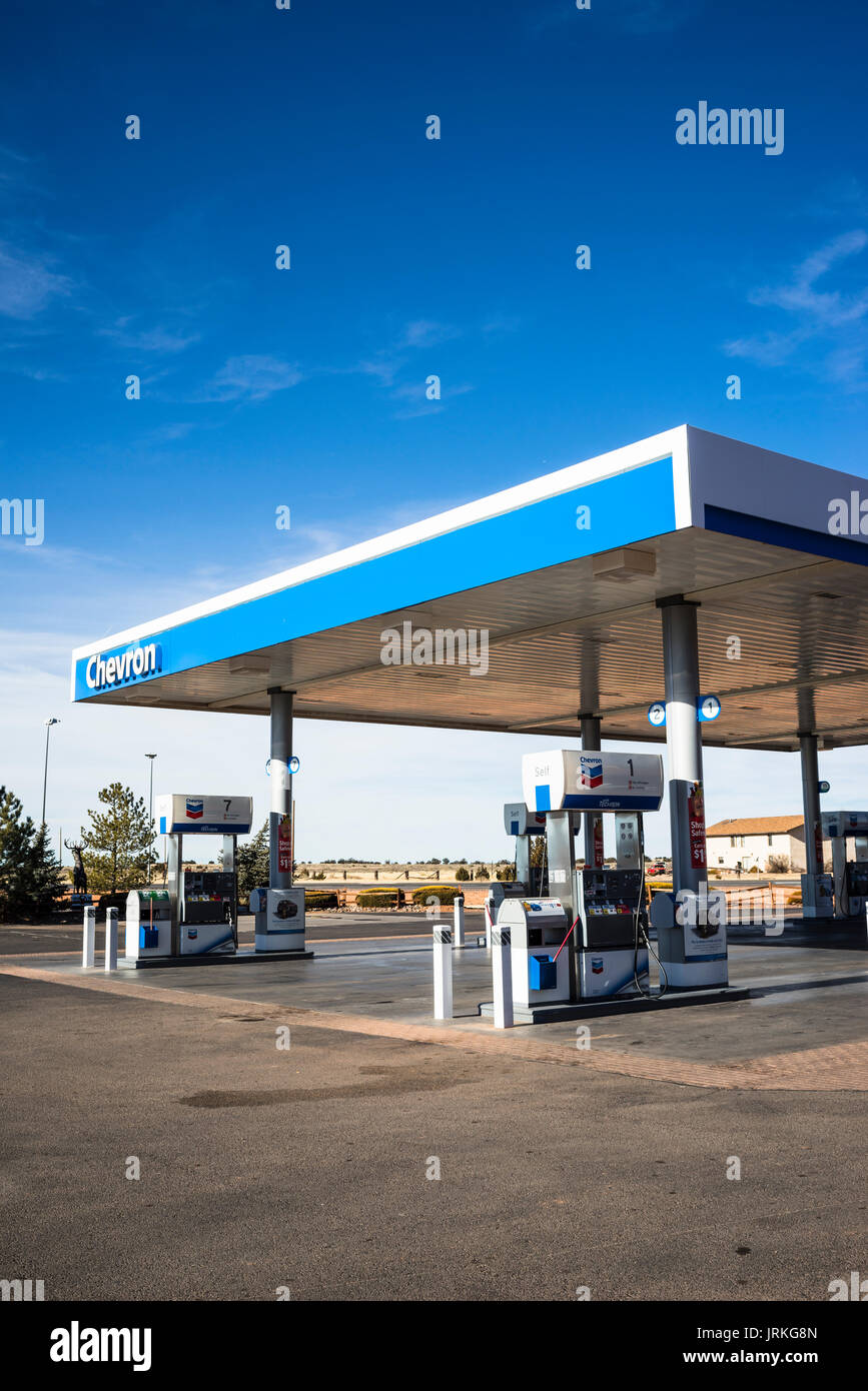 Chevron gas Station in Williams, Arizona, by the Valle Airport Stock
