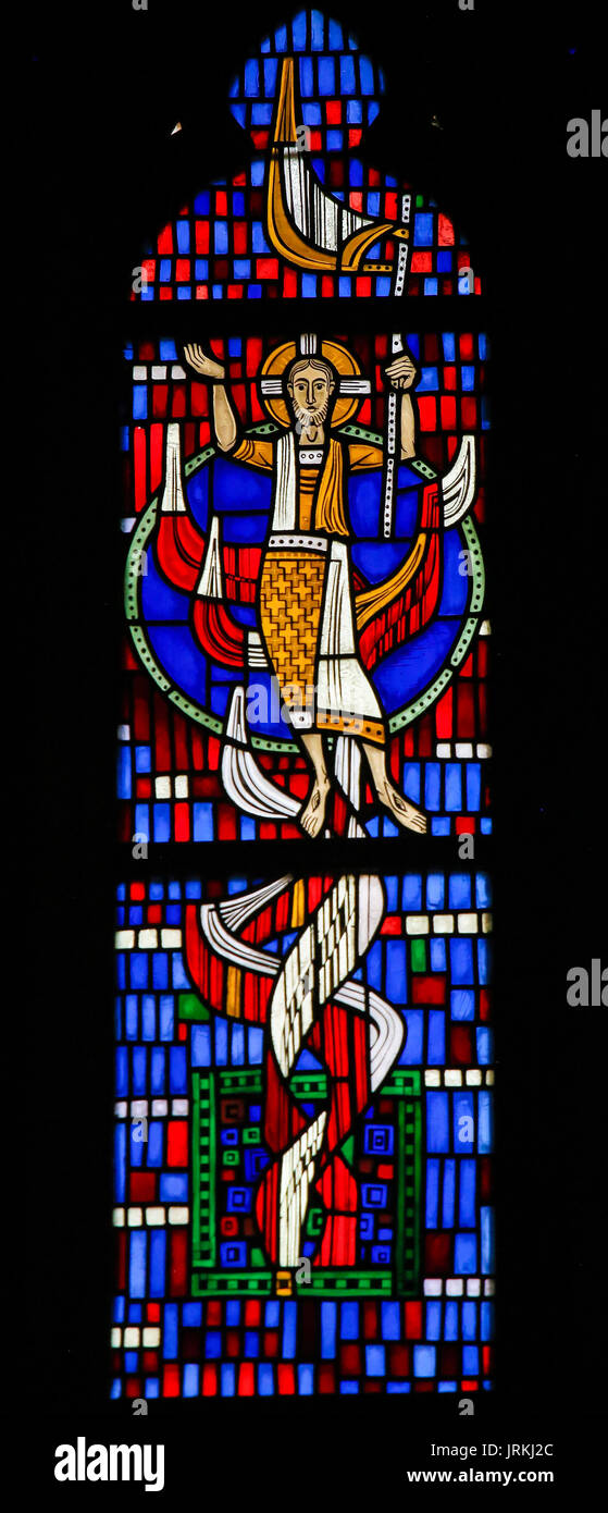 Jesus Christ on a Stained Glass in Wormser Dom in Worms, Germany Stock Photo