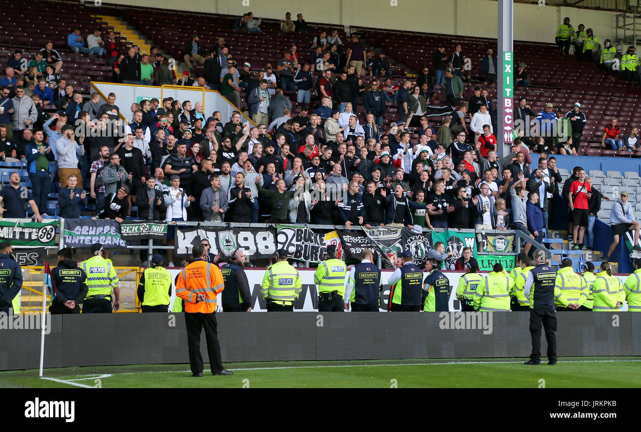 Hannover 96 ultras in the stands after the game is abandoned during the
