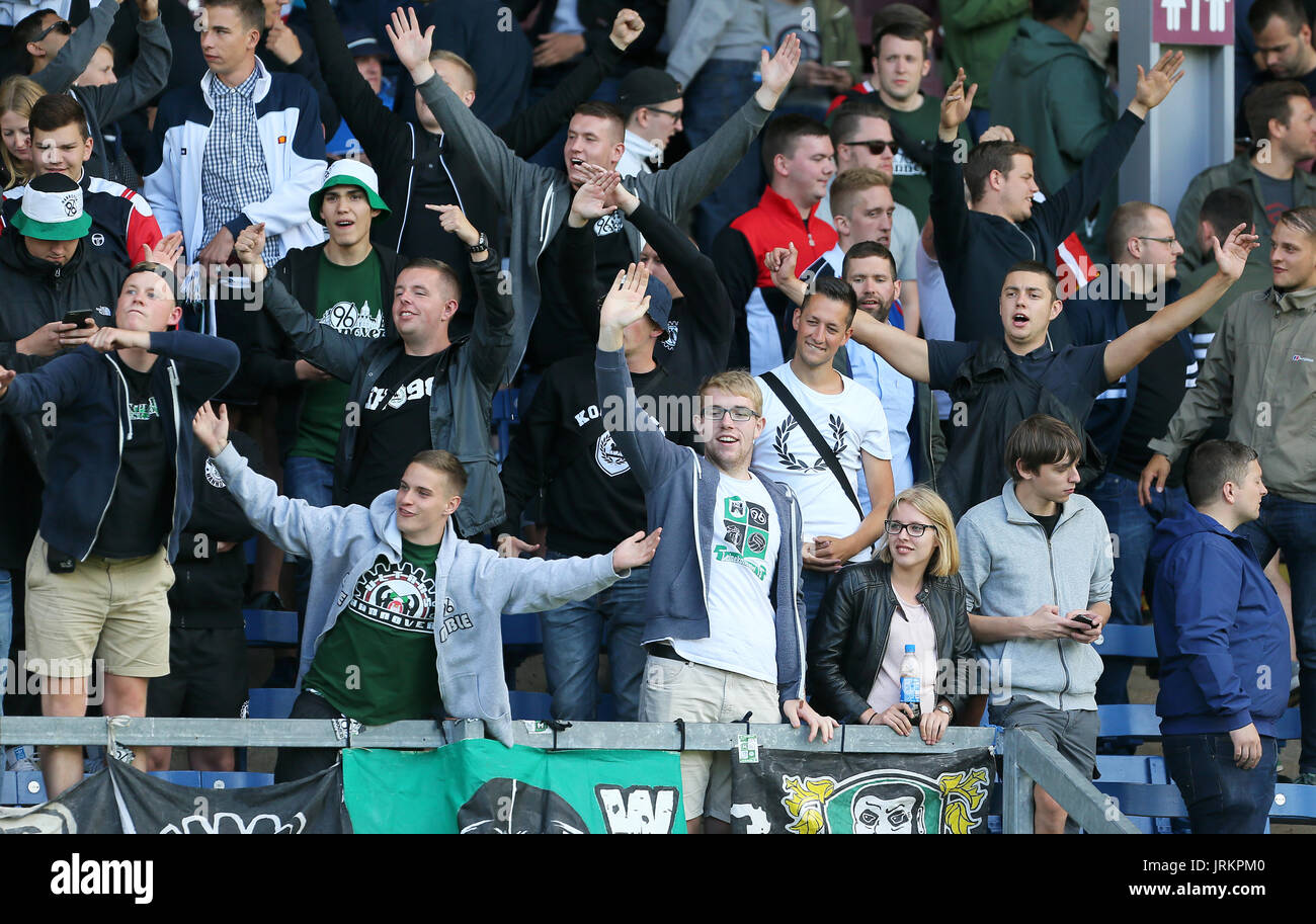Hannover 96 ultras in the stands after the game is abandoned during the