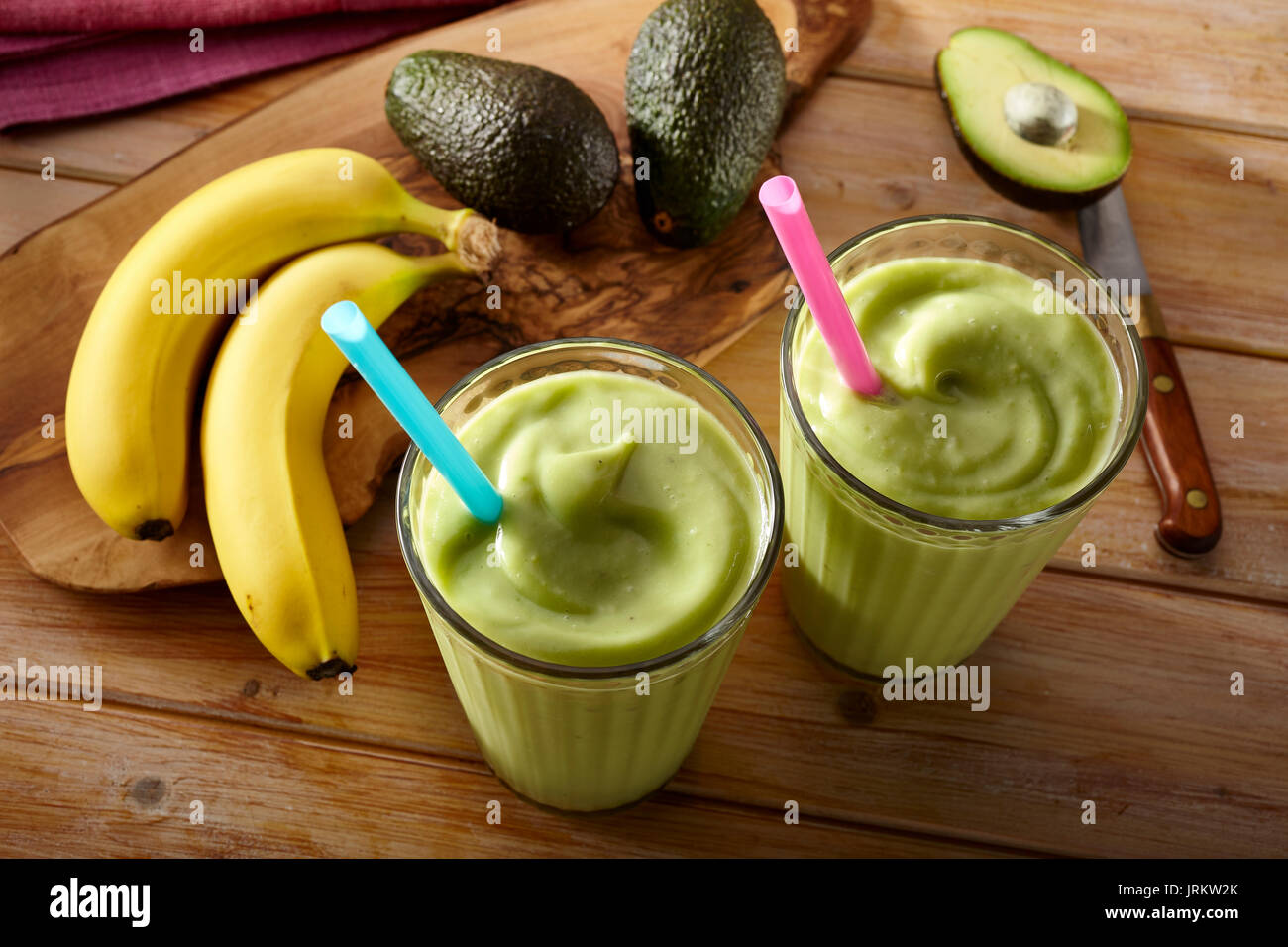 Healthy chilled banana avocado smoothie hires stock photography and
