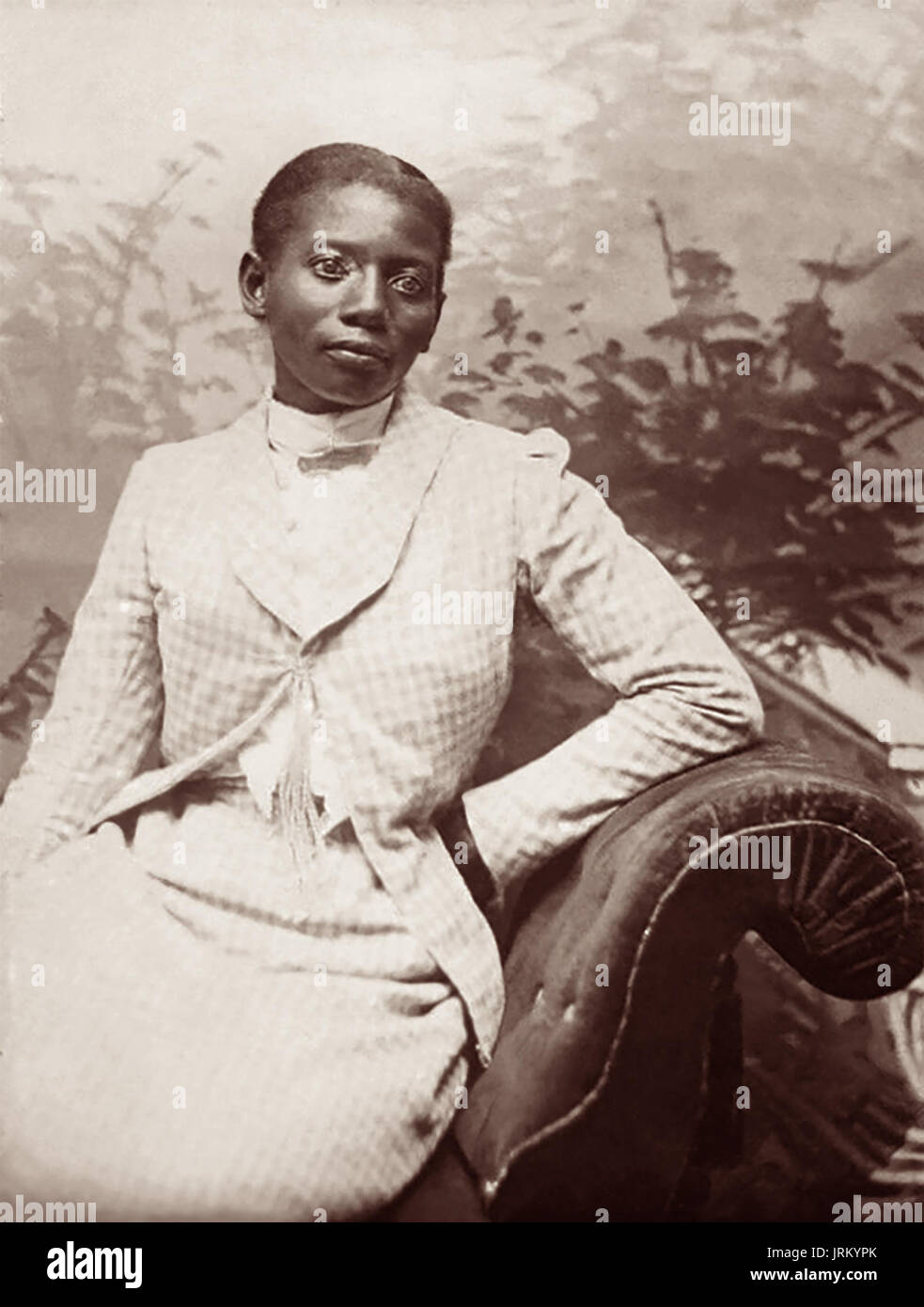 Nancy Jones was the first black, single, female missionary to Africa comissioned by the American Board of Commissioners for Foreign Missions (ABCFM) in the United States. Jones served in Mozambique from 1888 to 1893 and later in Southern Rhodesia (Zimbabwe) from 1893 to 1897. (Photo from Natal, Africa c1888) Stock Photo