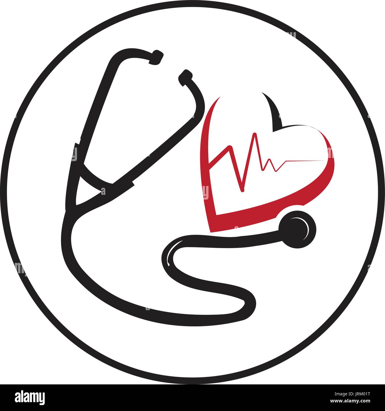 abstract stethoscope with a heart beats, icon design, isolated on white ...