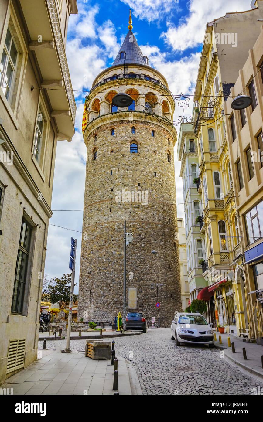 Galata Tower called Christea Turris the Tower of Christ in Latin is a medieval stone tower in the Galata quarter of Istanbul, Turkey,and one of the ci Stock Photo