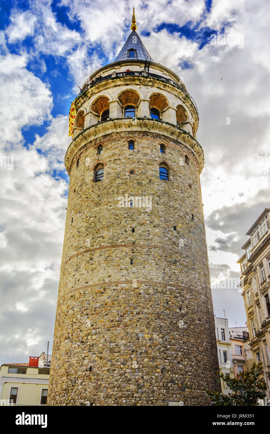 Galata Tower called Christea Turris the Tower of Christ in Latin is a medieval stone tower in the Galata quarter of Istanbul, Turkey,and one of the ci Stock Photo