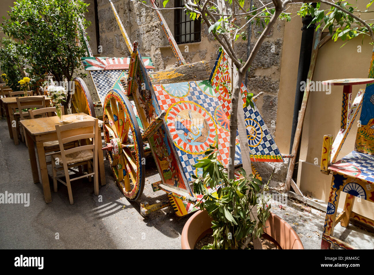 Traditional Hand Painted Sicilian Carts, Palermo, Sicily, Italy Stock