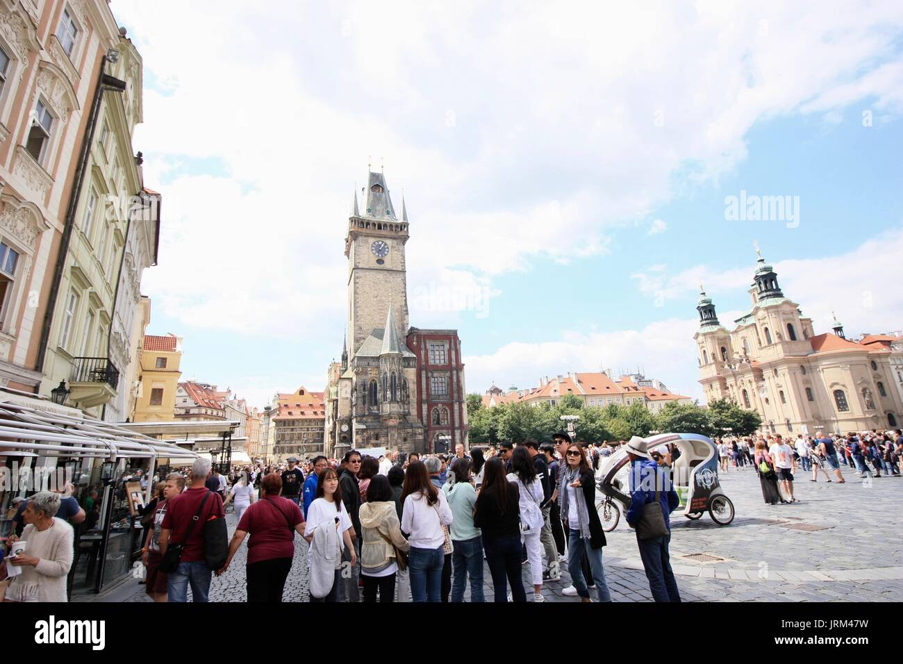 Various tourists in Prague city centre Stock Photo