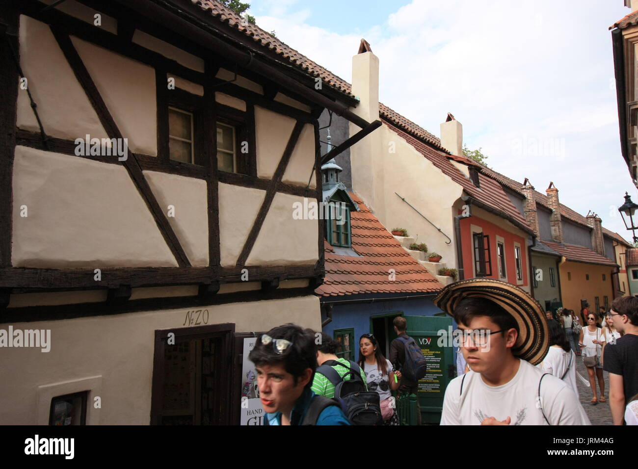 Tourists from all over the world in Golden lane in Prague Stock Photo
