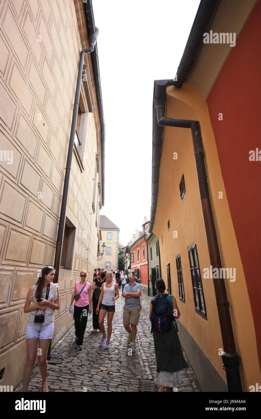 Unidentified tourists in Golden lane in Prague Stock Photo