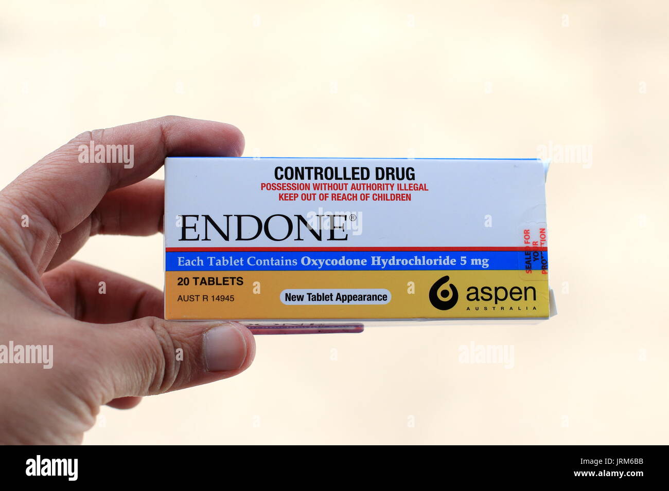 NOT AN ACTUAL MEDICATION - STOCK PHOTO ONLY!- Prescription painkiller Endone  - strong pain killer isolated Stock Photo