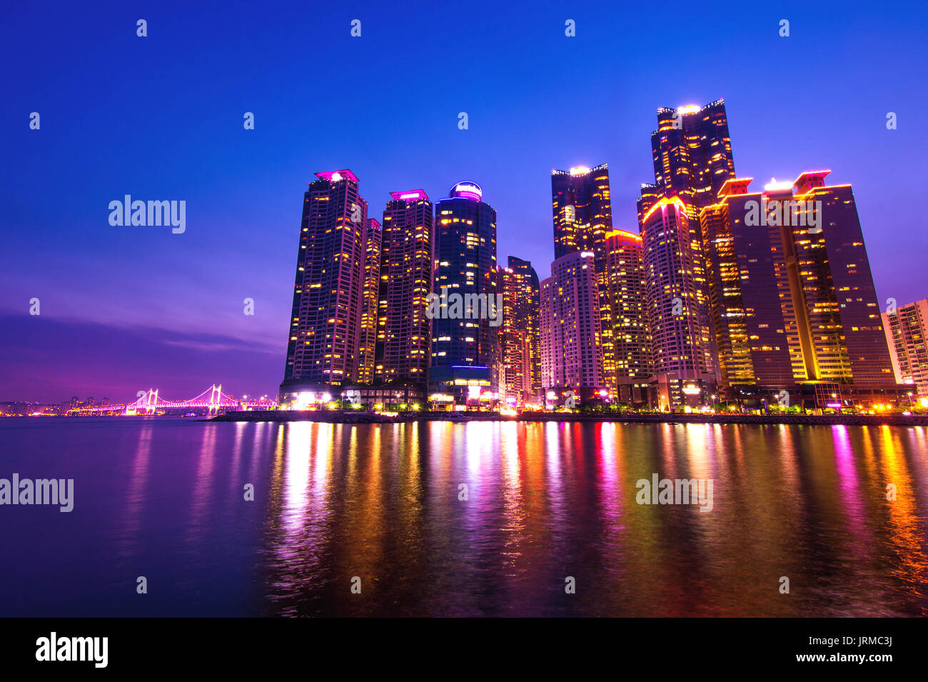 Cityscape and Gwangan bridge in Busan, South Korea skyline Stock Photo