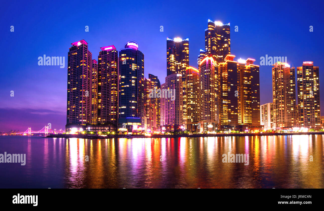Cityscape and Gwangan bridge in Busan, South Korea skyline Stock Photo