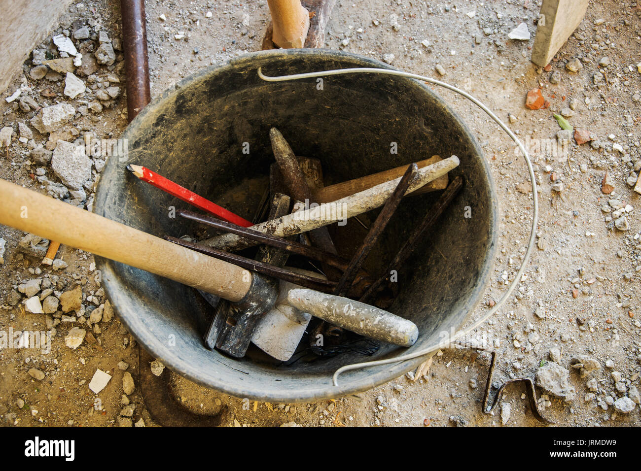 Masonry tools in the bucket Stock Photo Alamy