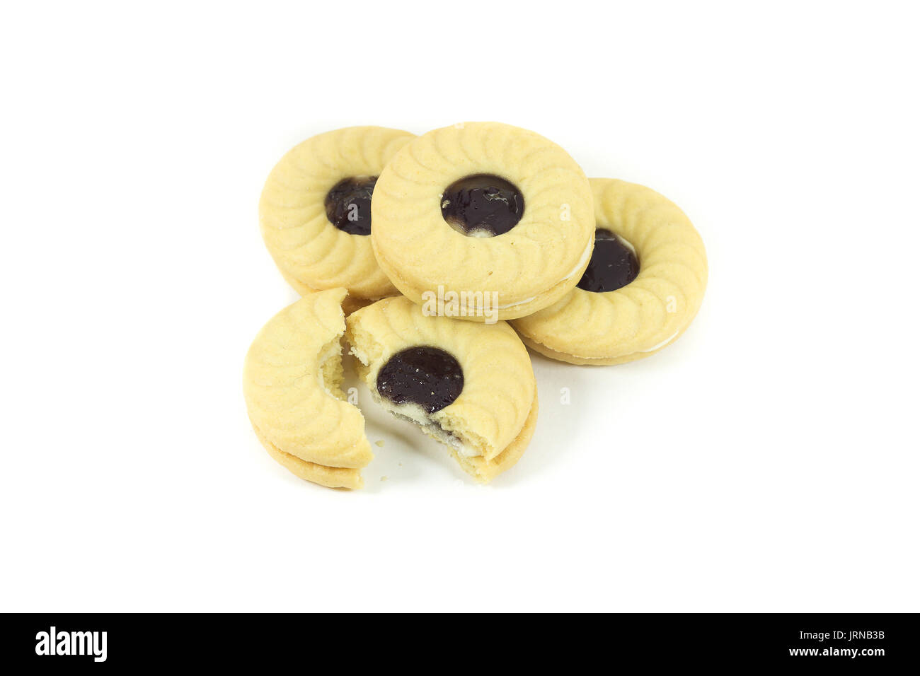 Many type of butter cookies isolated on white background Stock Photo