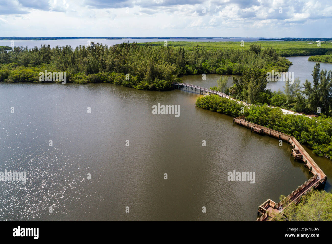 Vero Beach Florida,Round Island Park,Indian River,nature walk boardwalk,aerial overhead view,FL170728d62 Stock Photo