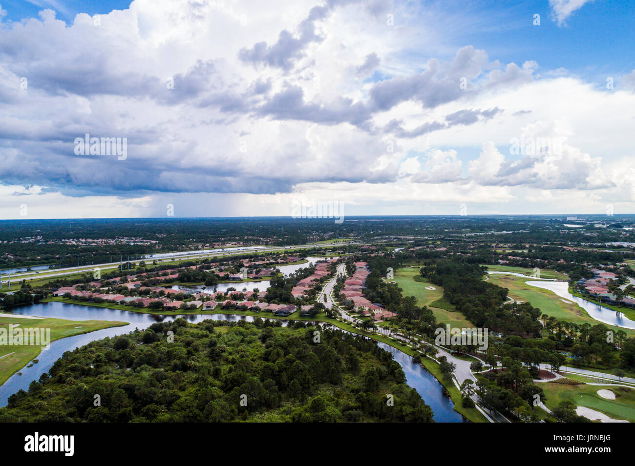 Florida,Port Saint St Lucie West,weather,thunderstorm,storm,rain,aerial