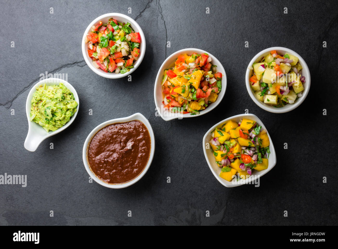 Traditional famous mexican sauces chocolate chili mole poblano, pico de