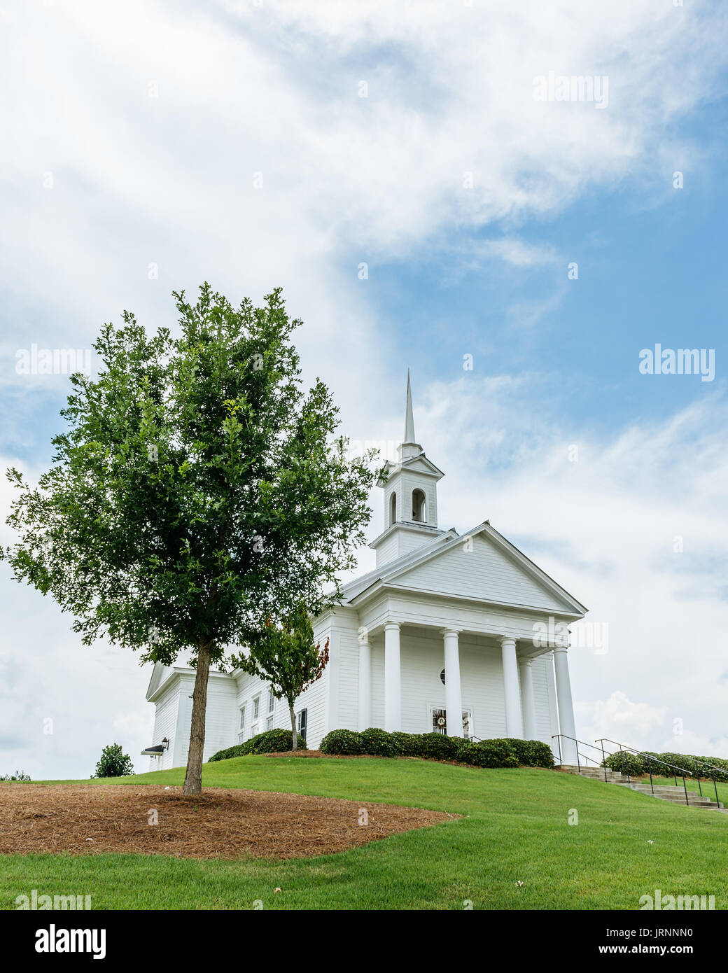 The Chapel at the Waters, near Montgomery, Alabama is a popular venue for weddings and events. It sits high on a hill overlooking the small community. Stock Photo