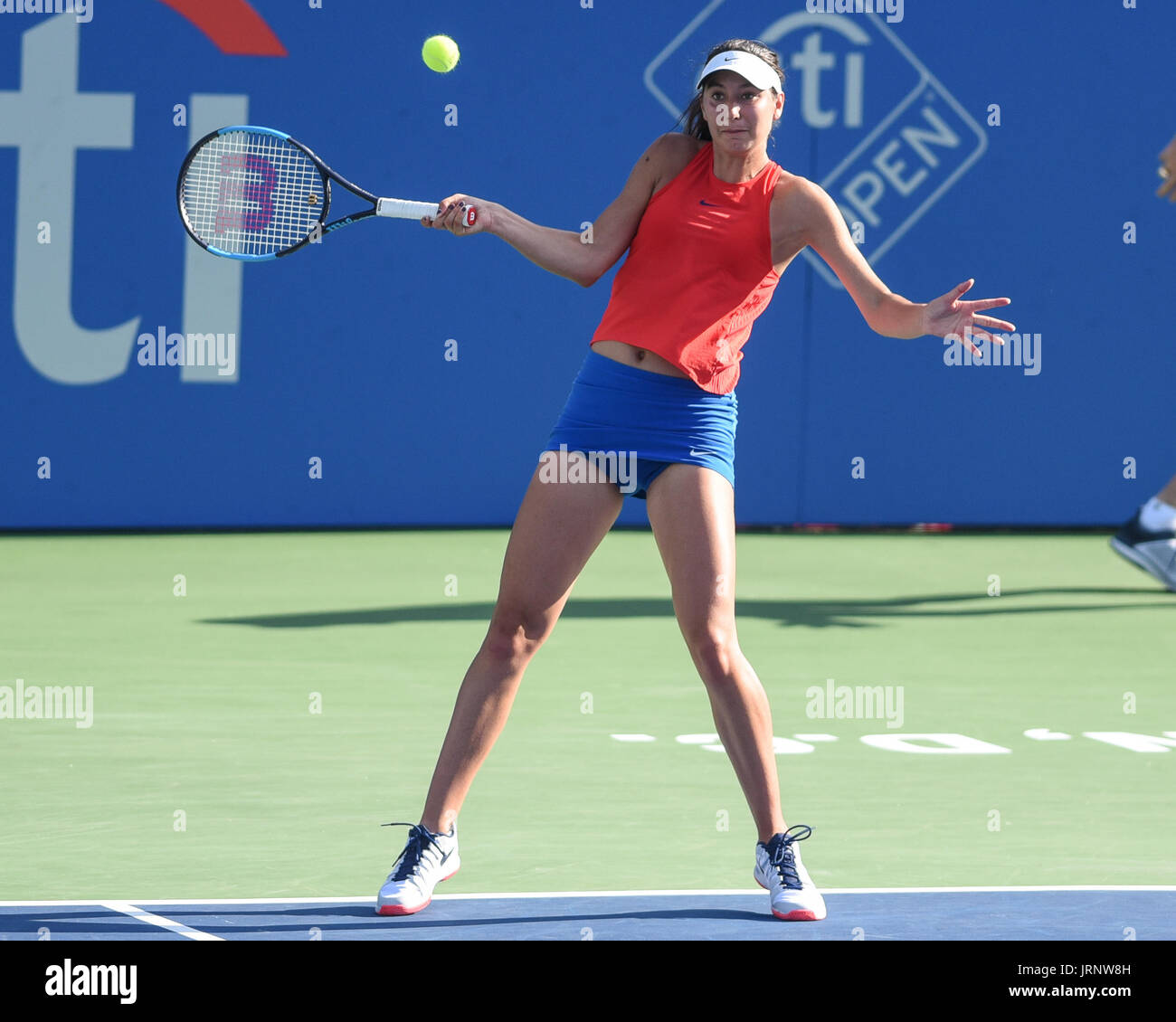 Washington, D.C, USA. 5th Aug, 2017. OCEANE DODIN hits a forehand during her semifinal match at the Citi Open at the Rock Creek Park Tennis Center in Washington, DC Credit: Kyle Gustafson/ZUMA Wire/Alamy Live News Stock Photo