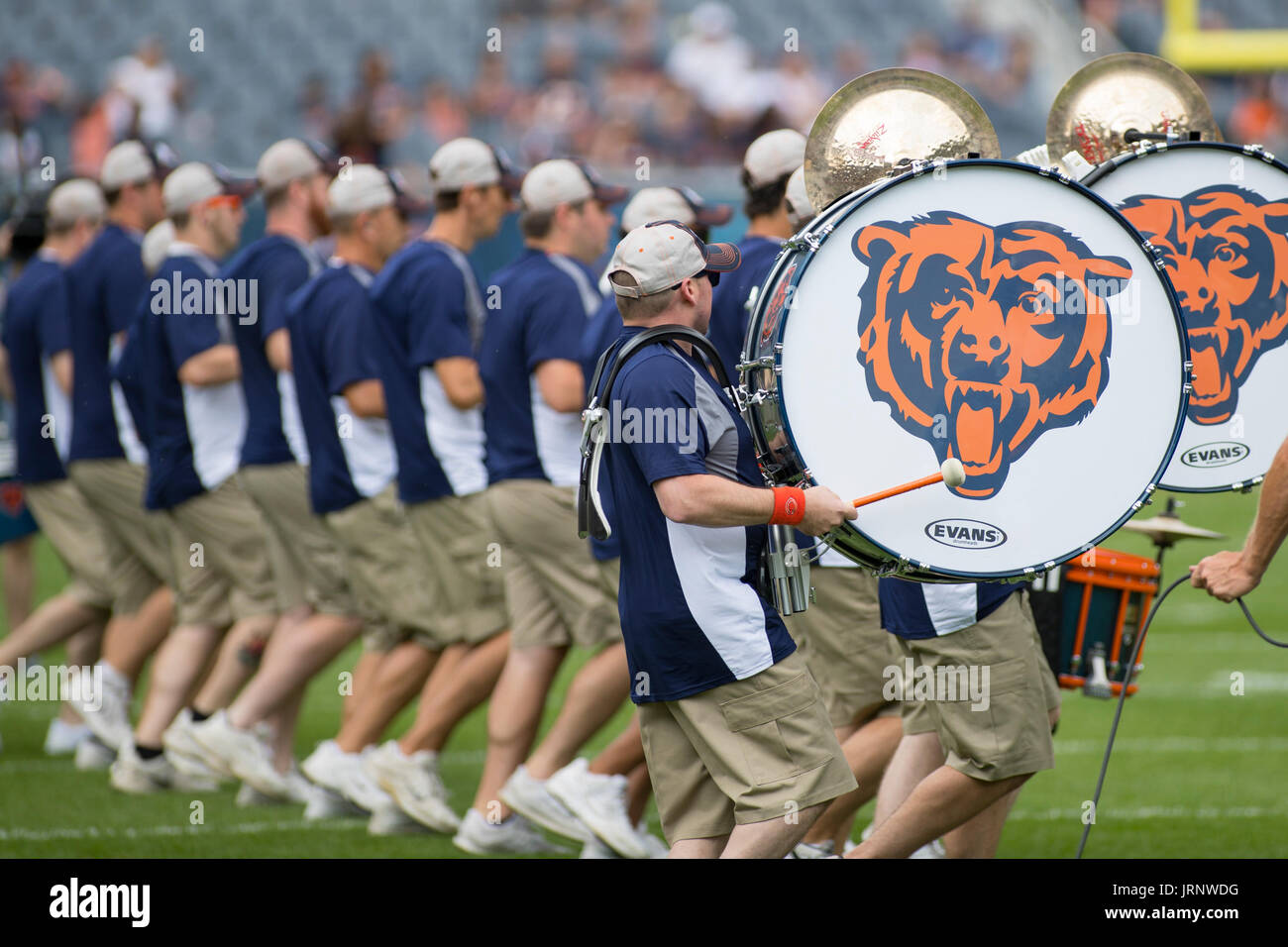 Chicago, Illinois, USA. 5th August, 2017. The Chicago Bears Drumline performs during training camp at Soldier Field in Chicago, IL. Credit: Cal Sport Media/Alamy Live News Stock Photo