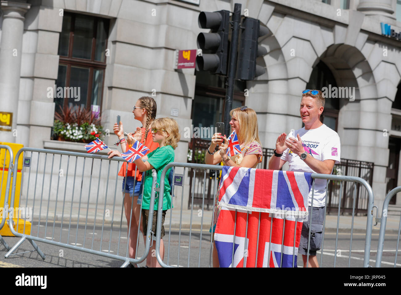 Stratford, London, UK. 6th August, 2017. World Athletics Championship IAAF World Championship Marathon Sunday August. Runners from all over the world are taking place in IAAF marathon in London. England once again being in the center of world class sporting event. Europe, England, London Stratford Olympic village sporting event 2017. Mo Farah last race. Mens marathon IAAF 2017 London August 6th. Stock Photo