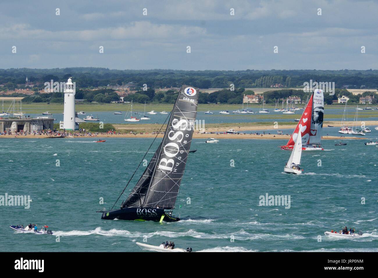 Milford-on-Sea, UK. 06th Aug, 2017. Fastnet Race 2017 as it passed Hurst Castle Credit: Martin Perry/Alamy Live News Stock Photo
