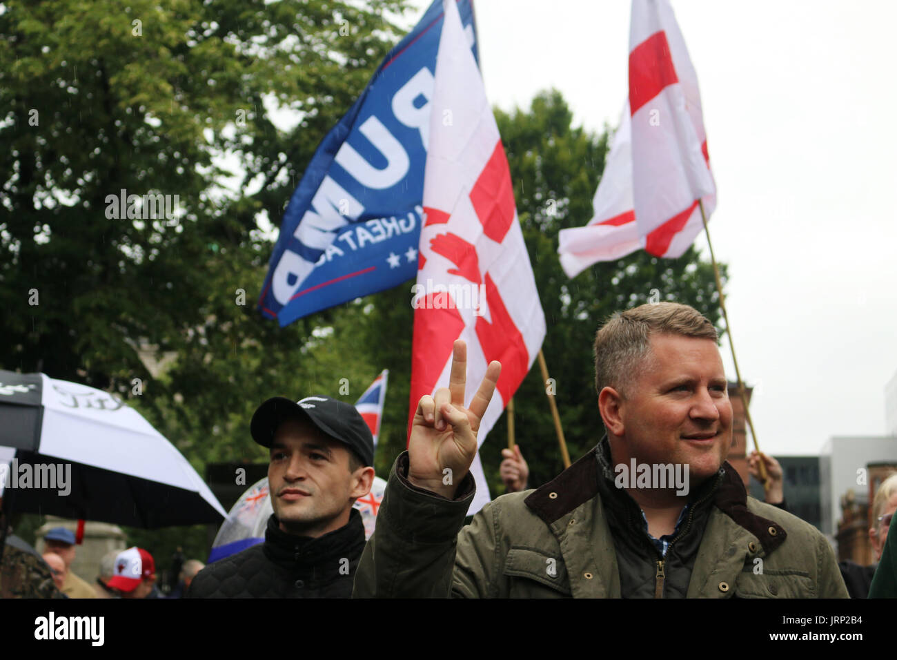 Belfast, UK. 06th Aug, 2017. Britain first leader, Paul Golding takes part in Belfast rally Credit: Conall Kearney/Alamy Live News Stock Photo