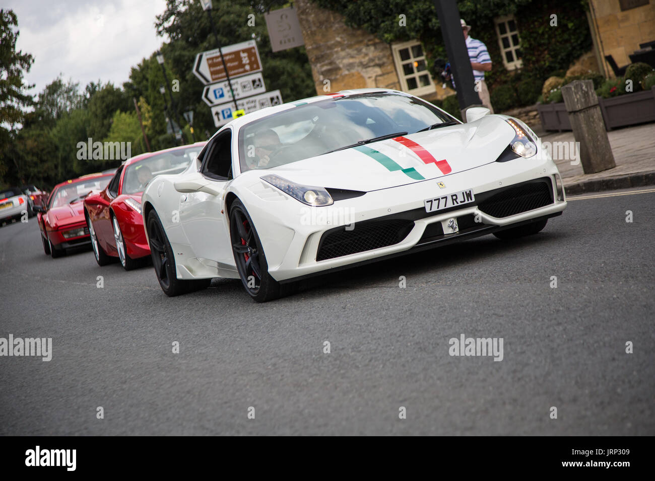 Cotswolds, UK. 06th Aug, 2017. a Ferrari 458 Speciale Ab S-A arriving for the Ferrari owners club meeting,where Ferrari car fans can get a closer look at the cars Credit: steven roe/Alamy Live News Stock Photo