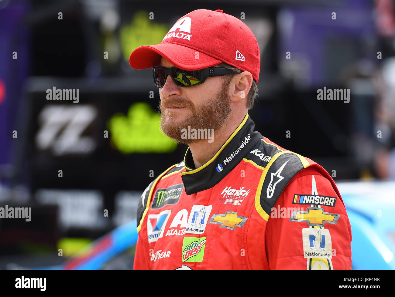 August 6, 2017: General view of the shoes worn by Monster Energy NASCAR Cup  Series driver Dale Earnhardt Jr. #88 prior to qualifying the Monster Energy  NASCAR Cup Series I Love NY