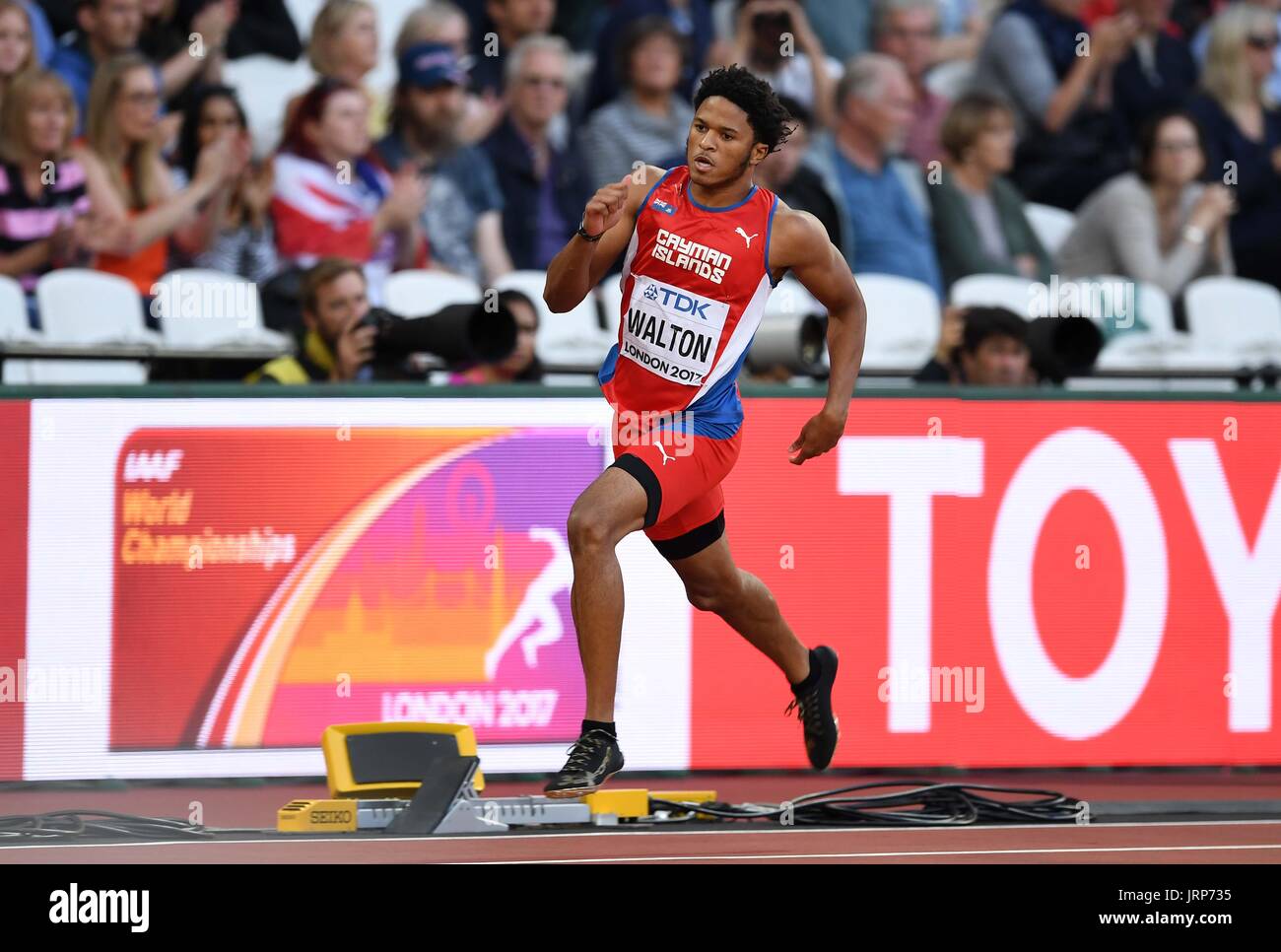 London, UK. 06th Aug, 2017. Jamal Walton (CAY) in the mens 400m. IAAF world athletics championships. London Olympic stadium. Queen Elizabeth Olympic park. Stratford. Credit: Sport In Pictures/Alamy Live News Stock Photo
