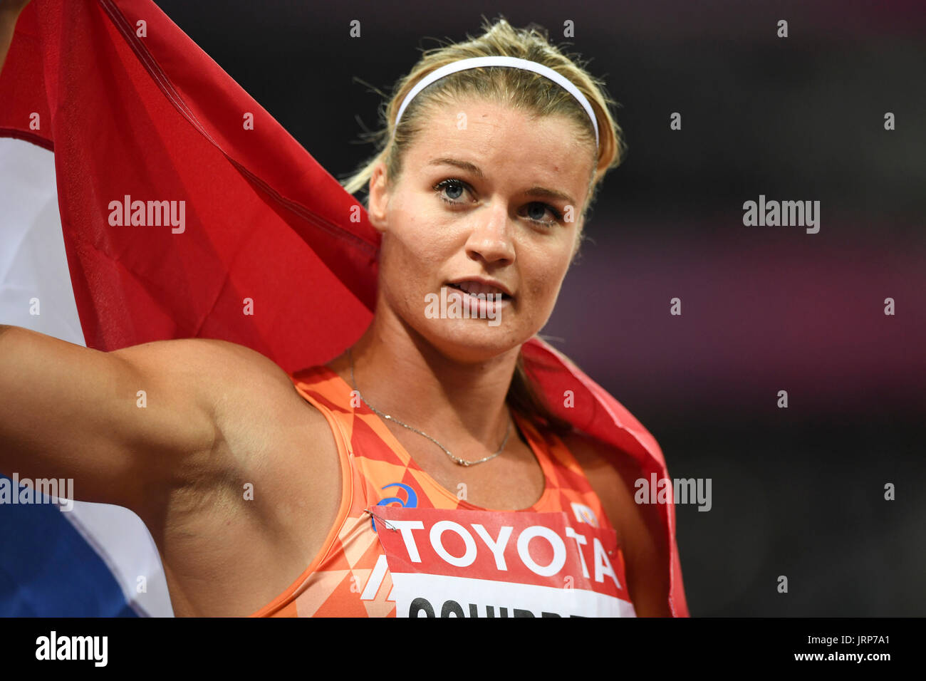 London, UK. 6 August 2017. Dafne Schippers reacts after