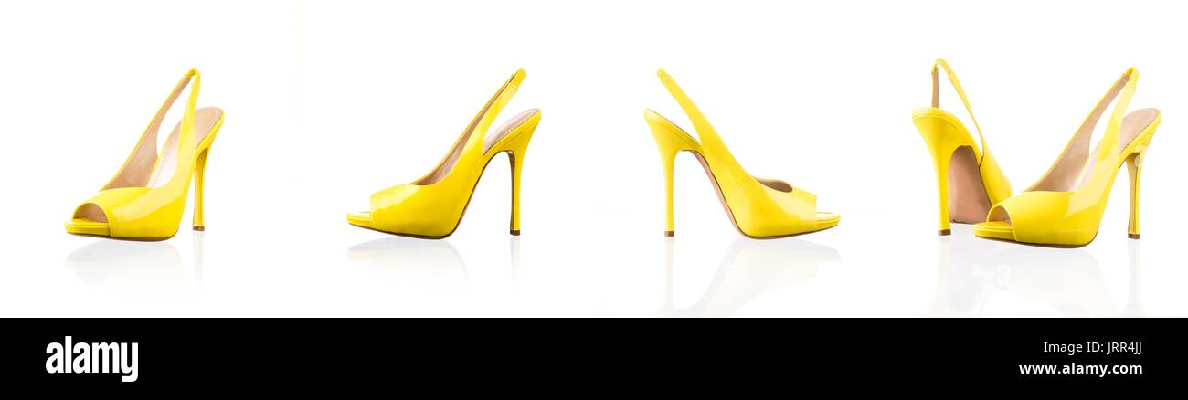 Yellow female shoes over white Stock 